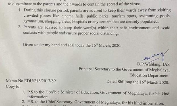 Meghalaya govt shuts schools, colleges till March 31