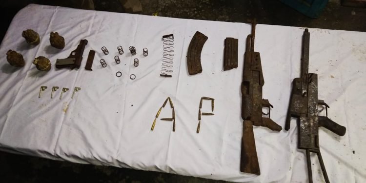 Assam : Arms and ammunition recovered from  deep jungles of  Kachugaon