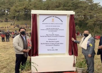 Meghalaya CM lays base for construction of indoor stadium in Jongksha