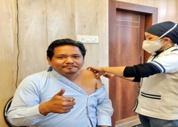 Meghalaya CM  Conrad  takes  1st shot  of Covid  vaccine
