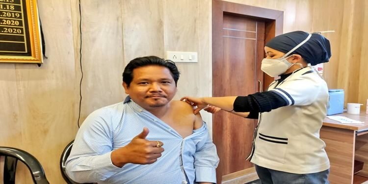 Meghalaya CM  Conrad  takes  1st shot  of Covid  vaccine