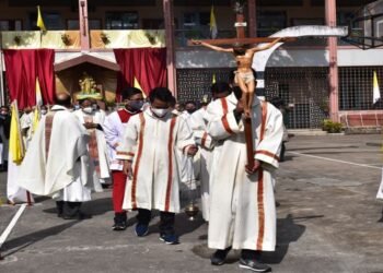 Rev. Victor Lyngdoh unfurls Salesian flag to mark 100 years of  arrival of the Salsesian Congregation to  NE