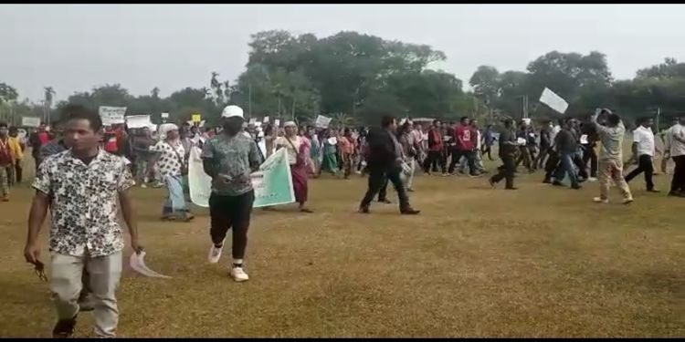 Protest rally in Williamnagar on Friday demanding removal of GHADC CEM