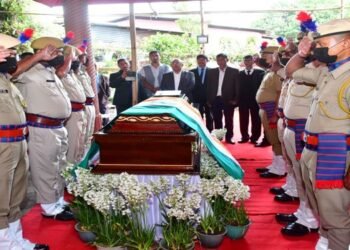 Former CM J D Rymbai laid to rest with full state honours , top leaders attend funeral