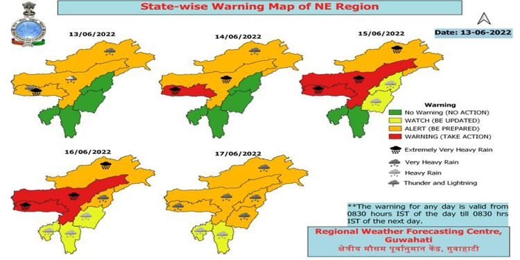 Heavy Rainfall predicted by IMD Till June 17 ,Red Alert For Meghalaya, Assam
