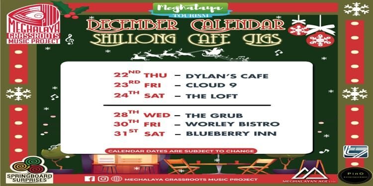 MGMP Calendar and Schedules  for Shillong (Street and Cafe), Tura, Sohra and Jowai