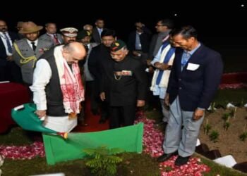 Union Home Minister Amit Shah plants sapling in Raj Bhavan