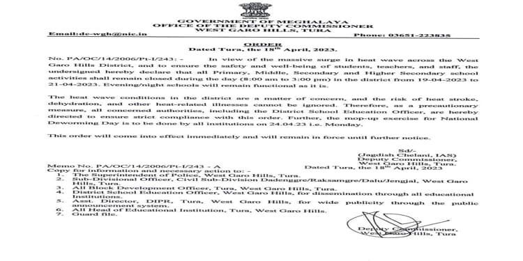 Heat Wave : Schools to remain closed till April 21 in West Garo Hills